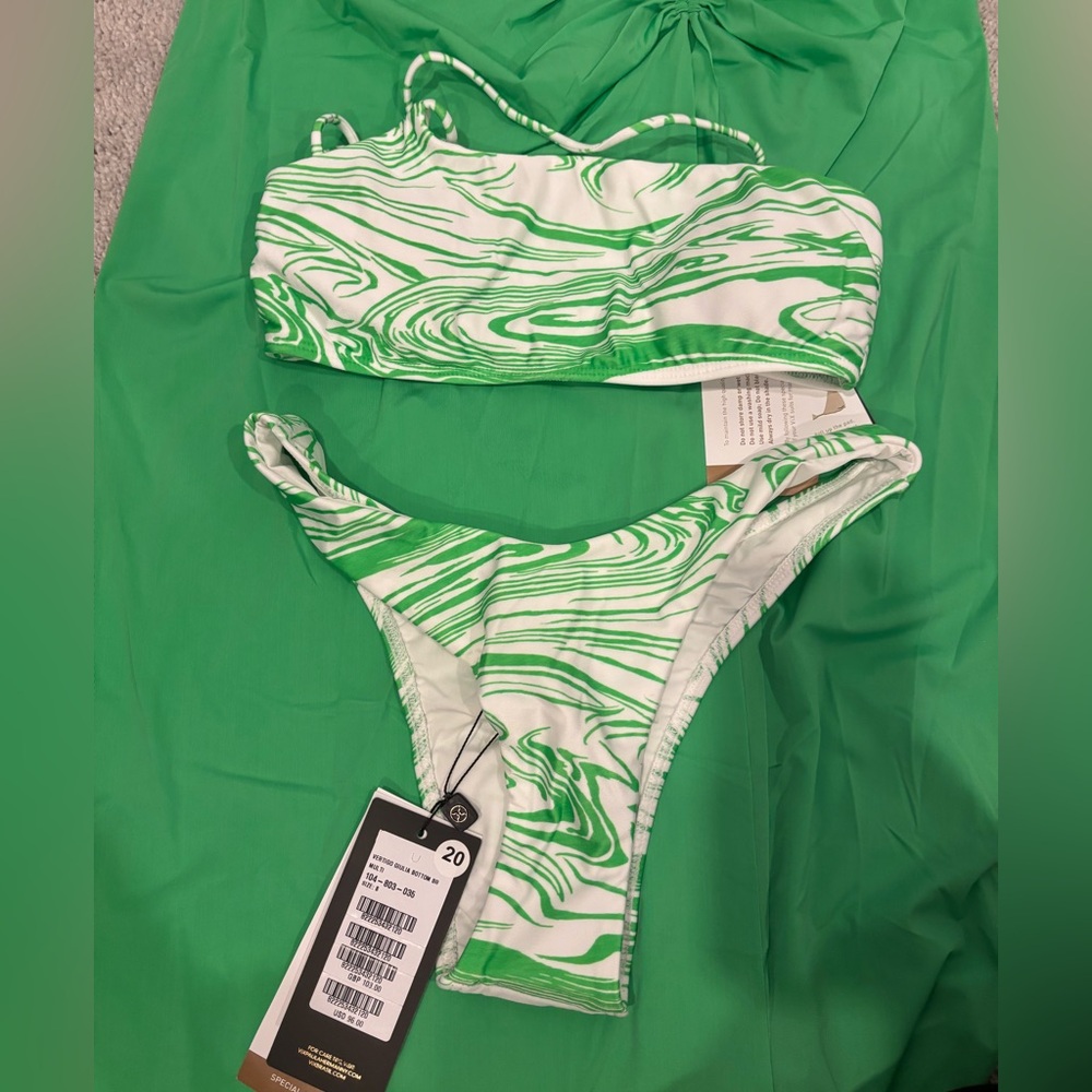 Vix Brand New Green and White Swirl Bikini Set - Small